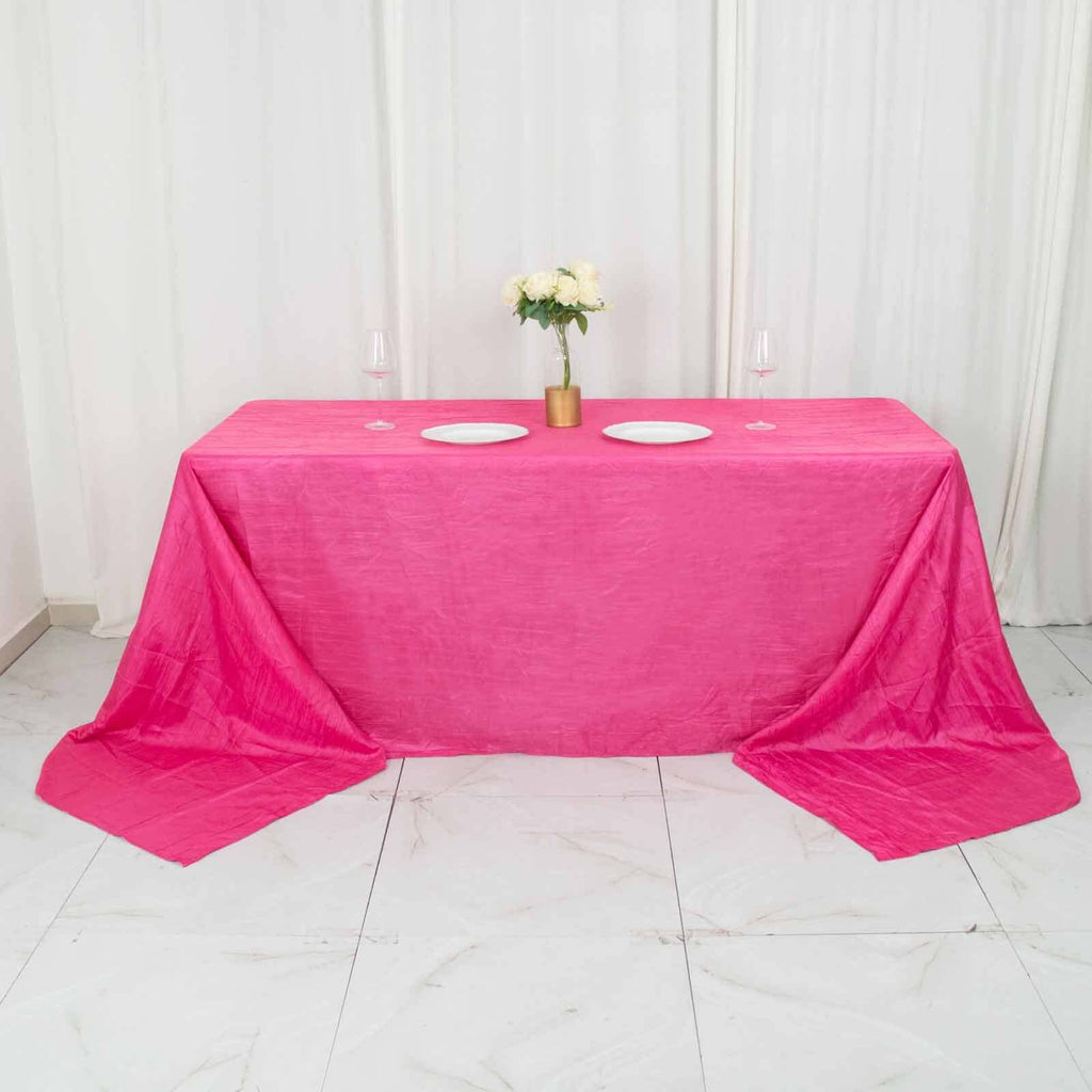 Taffeta 90"x156" Rectangle Tablecloth Fuchsia - Accordion Crinkle Seamless Table Cover
