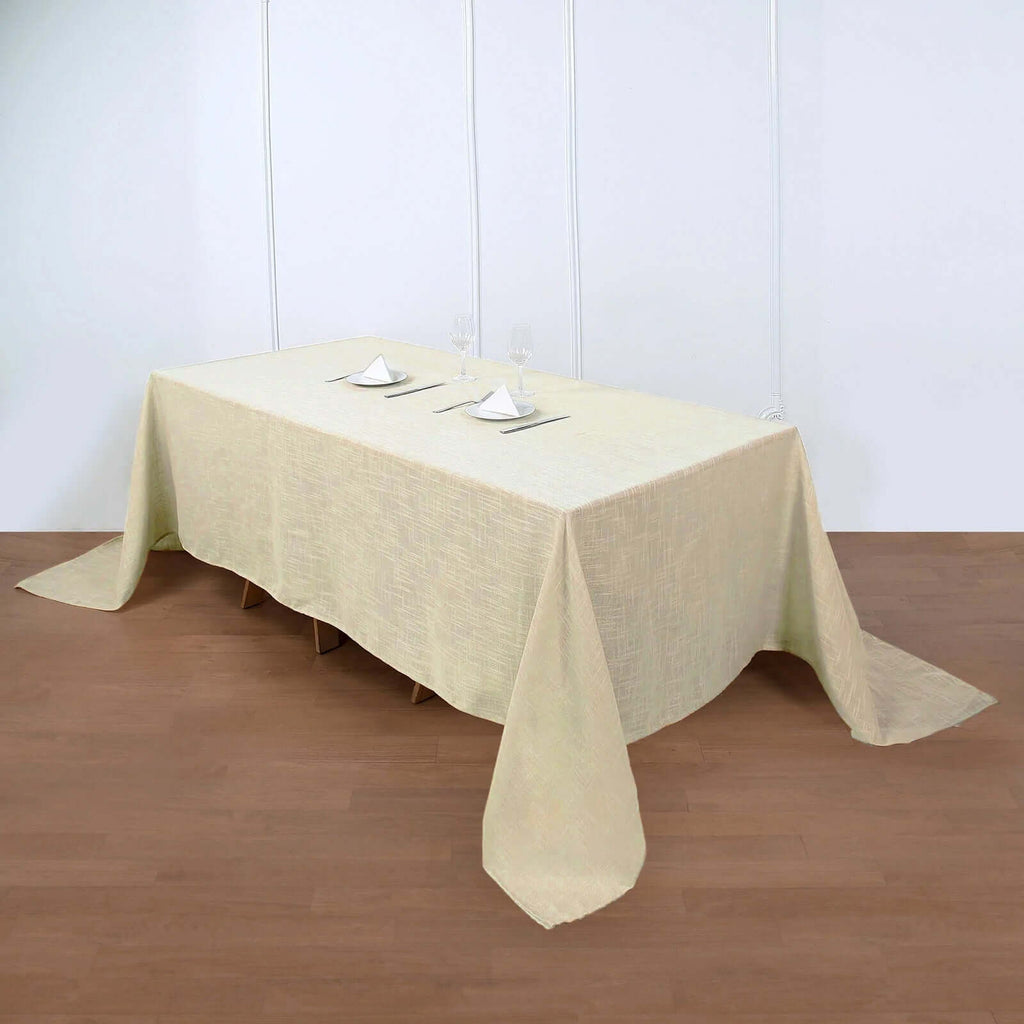 Faux Linen 90"x132" Rectangular Tablecloth Beige - Slubby Texture Wrinkle-Resistant Seamless Table Cover