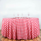 Polyester 120" Round Tablecloth White/Red Seamless - Checkered Buffalo Plaid Table Cover