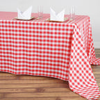 Polyester 90"x156" Rectangle Tablecloth White/Red - Seamless Checkered Buffalo Plaid Table Cover