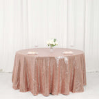 Sequin 120" Round Tablecloth Rose Gold - Seamless Glittering Table Cover