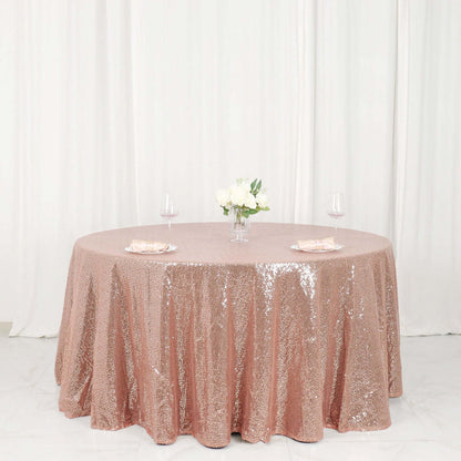 Sequin 120" Round Tablecloth Rose Gold - Seamless Glittering Table Cover