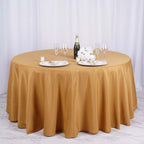 Polyester 132" Round Tablecloth Gold - Seamless Chic Design for Grand Celebrations
