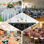 Polyester 120" Round Tablecloth Dusty Blue with Gold Foil Geometric Pattern Wrinkle-Resistant Seamless Table Cover