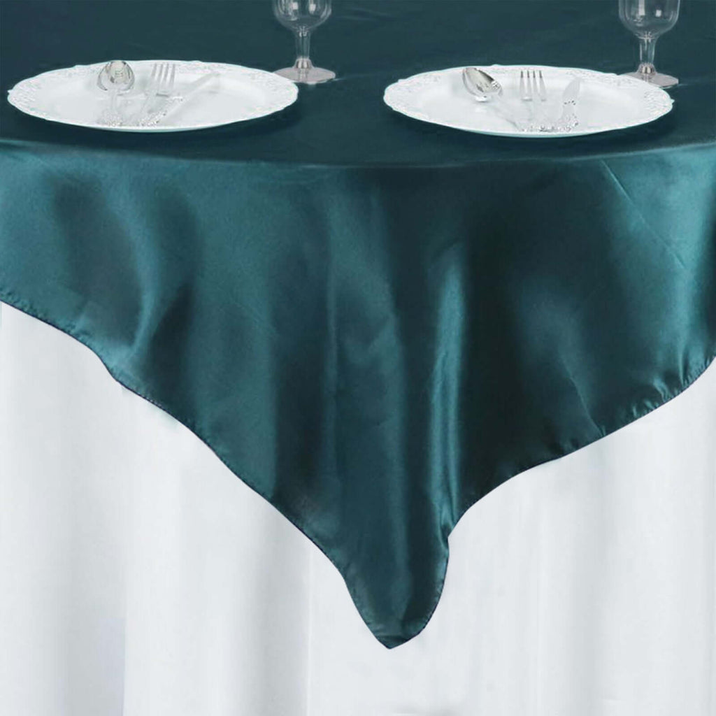 Satin 72"x72" Table Overlay Square Tablecloth Peacock Teal - Smooth Finish Table Cover