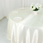 Satin 132" Round Tablecloth Ivory - Stylish Seamless Table Cover