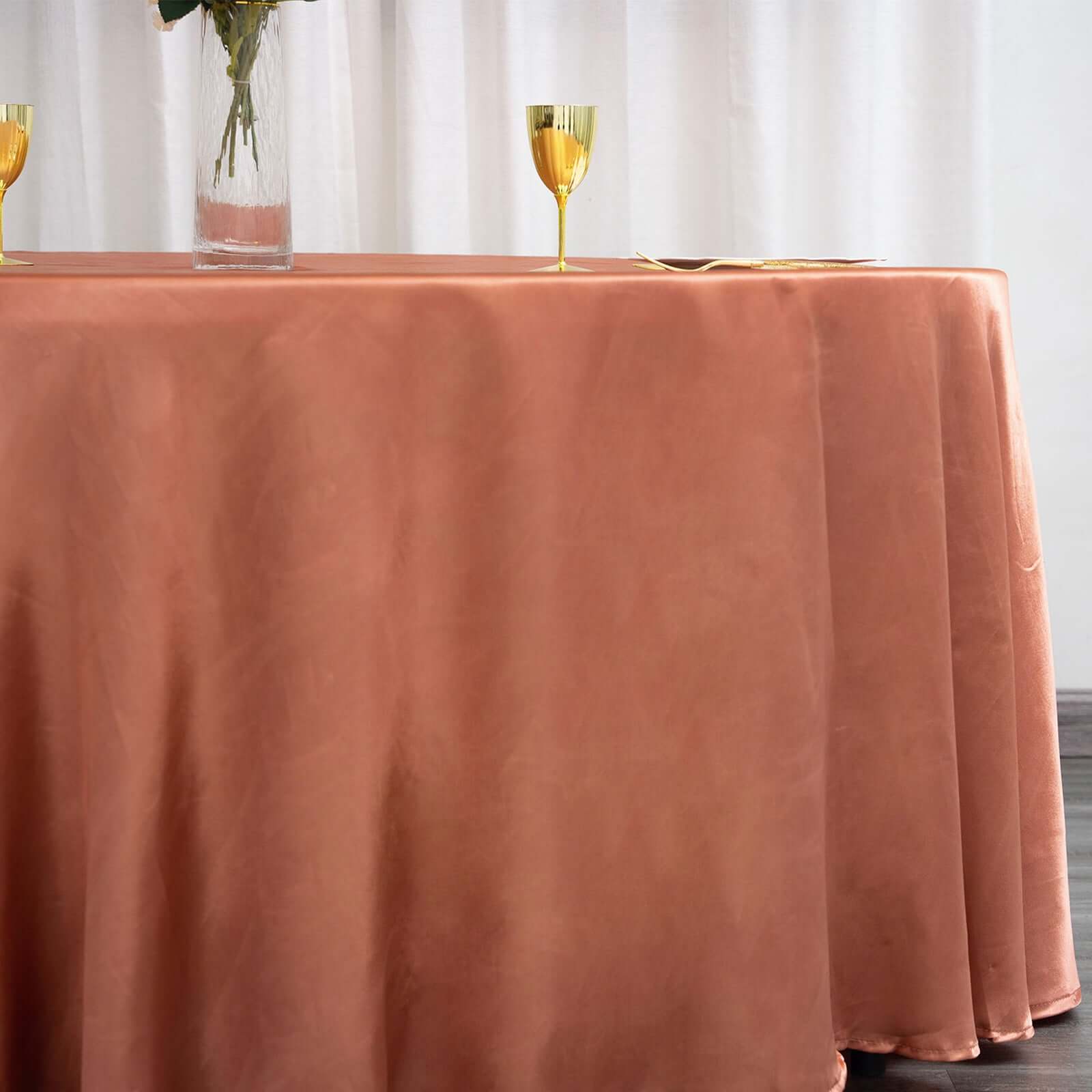 Satin 120" Round Tablecloth Terracotta (Rust) - Stylish Seamless Table Cover