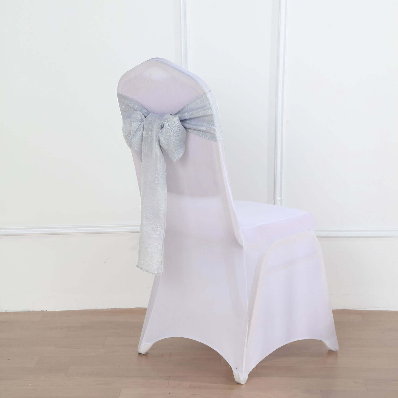5 Pack Linen Chair Sashes 6"x108" Slubby Textured Silver - Durable Wrinkle-Resistant Decor for Weddings & Gatherings