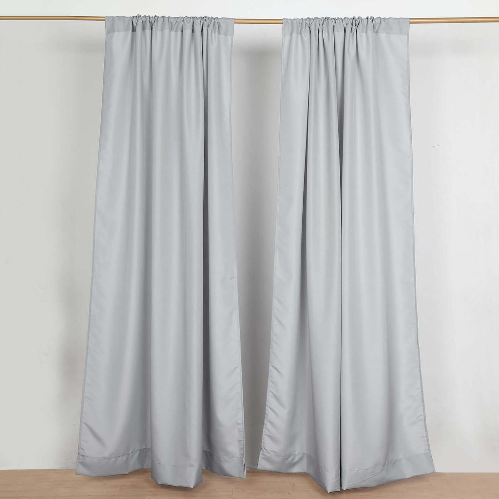 2 Pack Silver Polyester Event Curtain Drapes, 10ftx8ft Backdrop Event Panels With Rod Pockets 130 GSM
