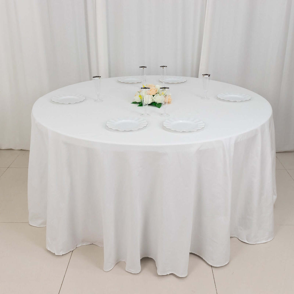 100% Cotton 120" Round Tablecloth White Linen - Seamless, Soft & Breathable Table Cover