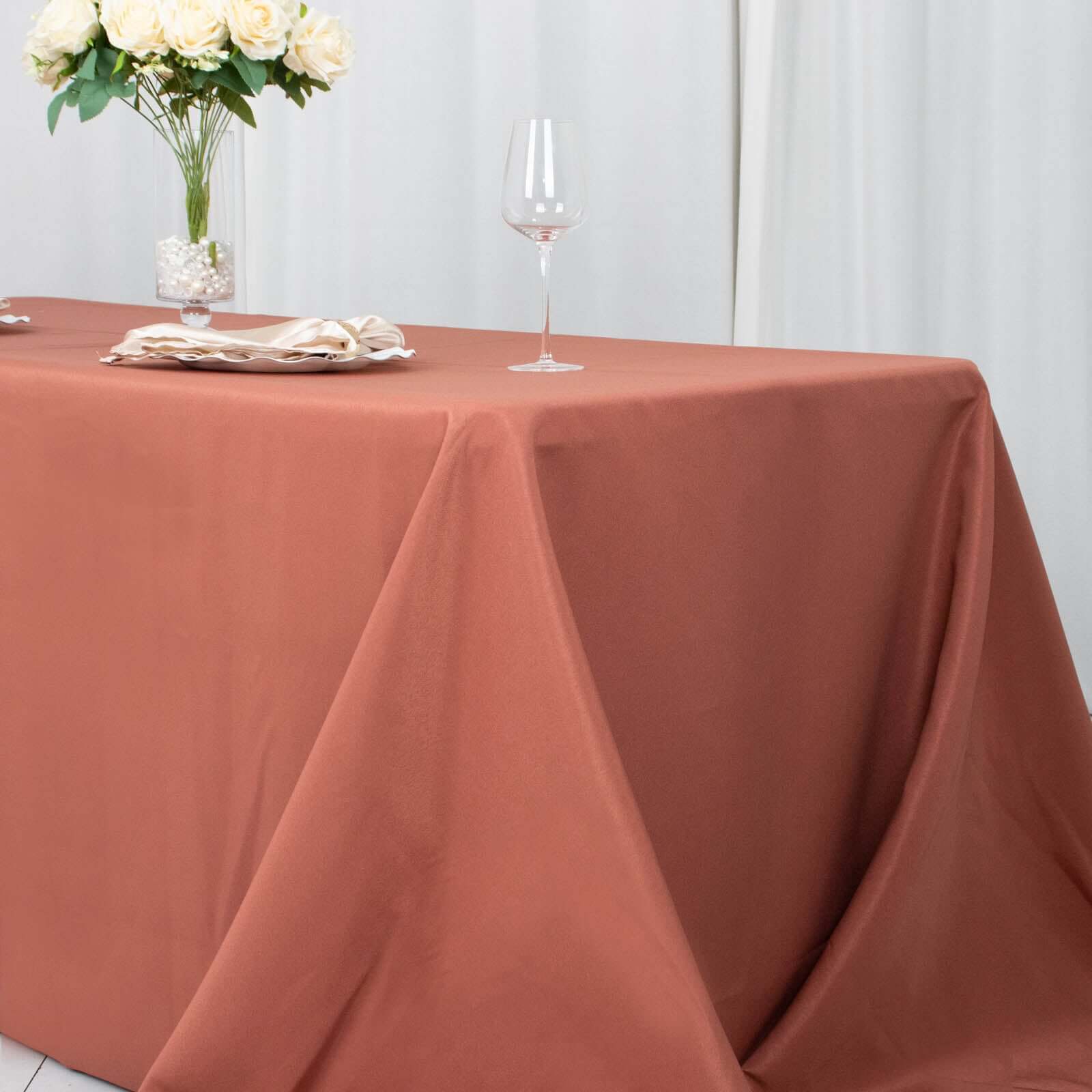 Premium Polyester 90"x156" Rectangle Tablecloth Terracotta (Rust) - Seamless 220GSM Stain-Resistant Table Cover