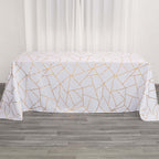 Polyester 90"x132" Rectangle Tablecloth White Seamless with Gold Foil Geometric Pattern - Wrinkle-Resistant Seamless Table Cover for Sophisticated Events