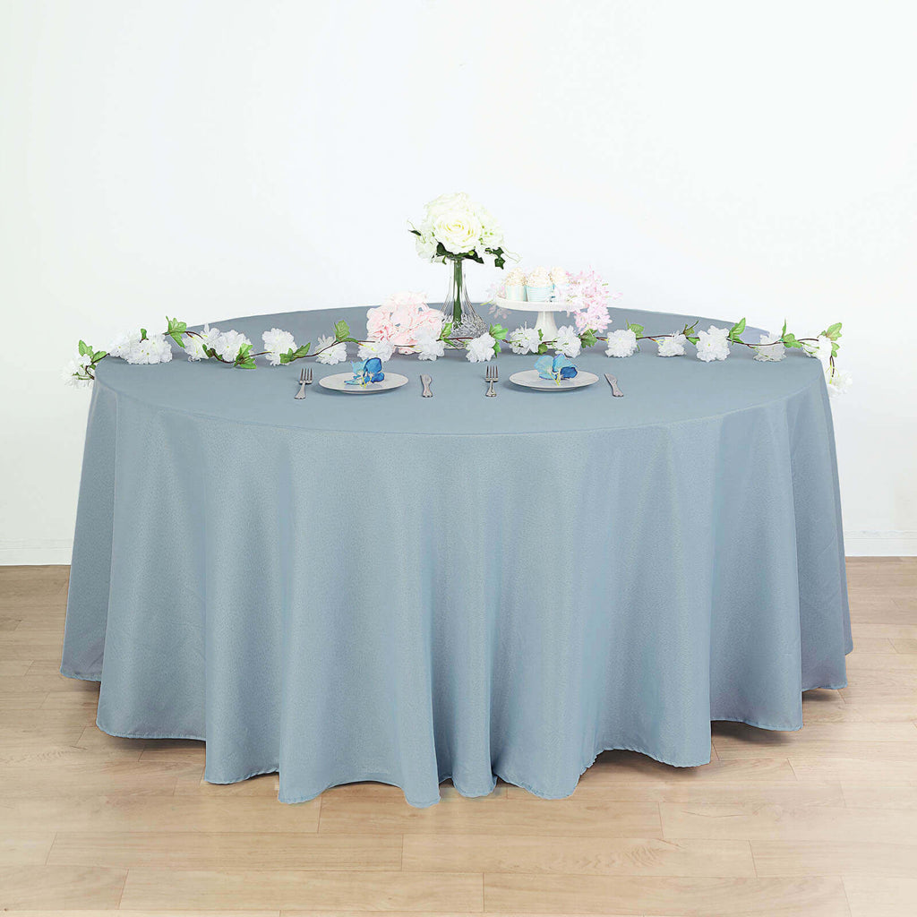 Polyester 120" Round Tablecloth Dusty Blue - Seamless Wrinkle-Resistant Table Cover