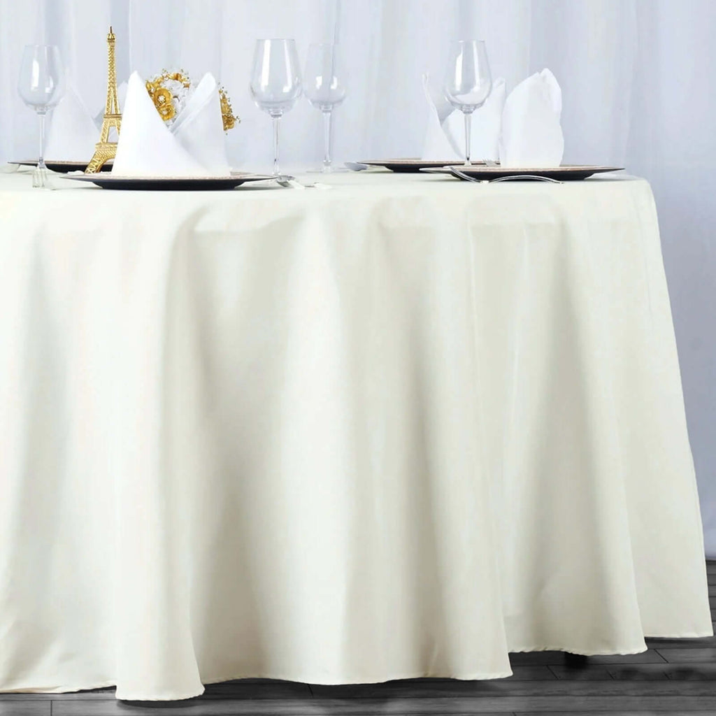 Premium Polyester 120" Round Tablecloth Ivory - Seamless 220GSM Wrinkle-Resistant Design Table Cover
