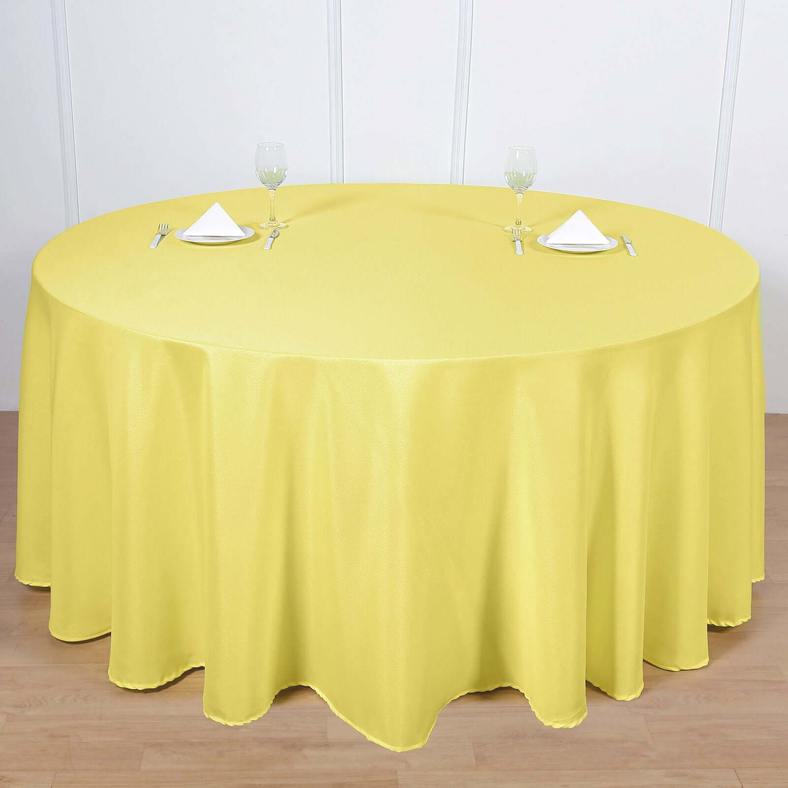 Polyester 120" Round Tablecloth Yellow - Seamless Wrinkle-Resistant Table Cover