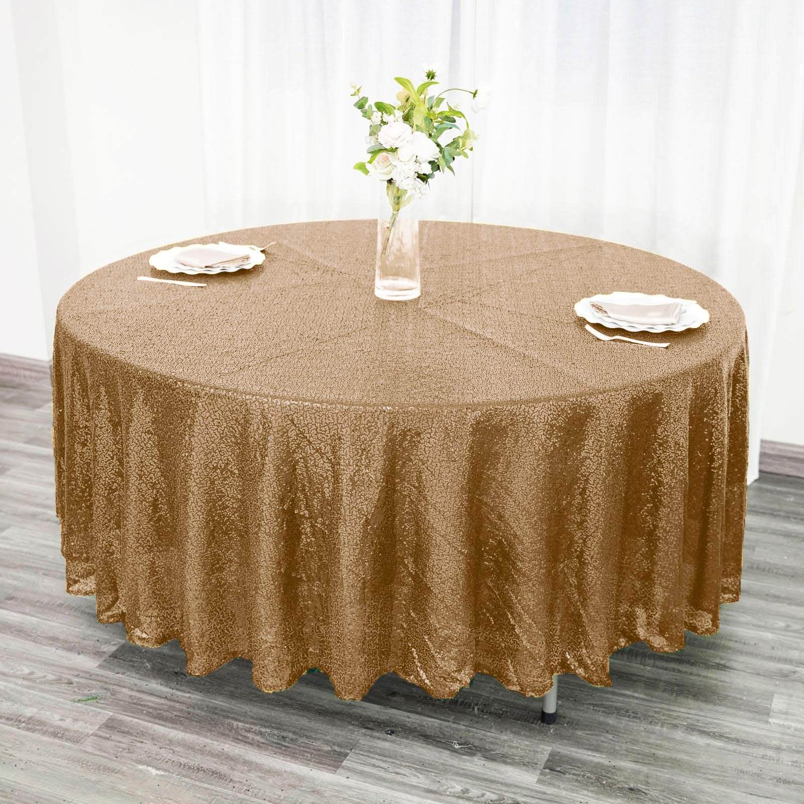 Sequin 108" Round Tablecloth Gold - Glittering Finish for Glamorous Events - NestOCart