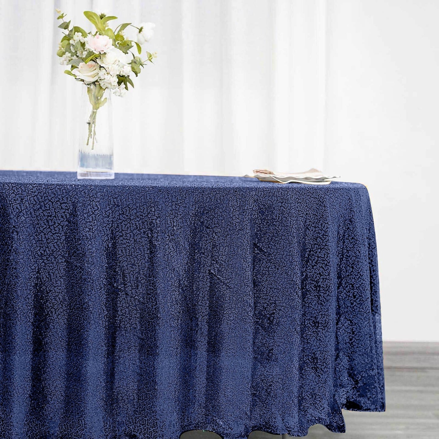 Sequin 108" Round Tablecloth Navy Blue - Glittering Finish Table Cover - NestOCart