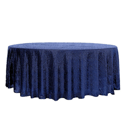 Sequin 108" Round Tablecloth Navy Blue - Glittering Finish Table Cover - NestOCart