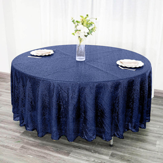 Sequin 108" Round Tablecloth Navy Blue - Glittering Finish Table Cover - NestOCart