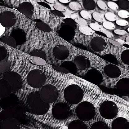 Sequin 120" Round Tablecloth Black - Seamless Big Payette Design for Luxe Celebrations - NestOCart