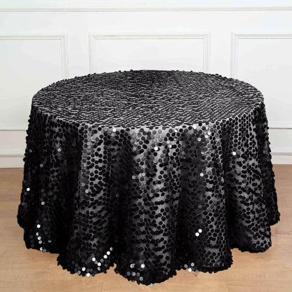 Sequin 120" Round Tablecloth Black - Seamless Big Payette Design for Luxe Celebrations - NestOCart