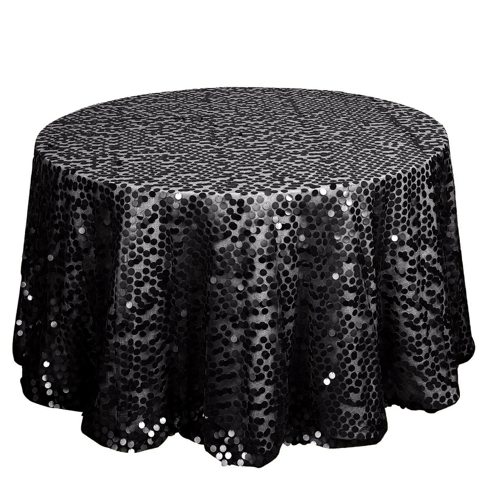 Sequin 120" Round Tablecloth Black - Seamless Big Payette Design for Luxe Celebrations - NestOCart
