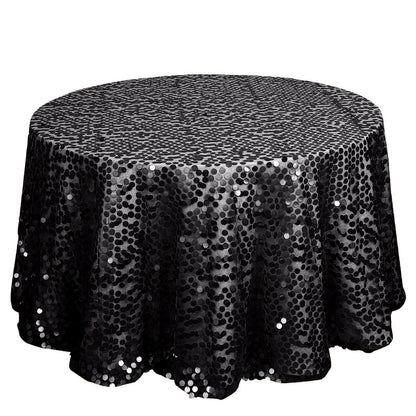Sequin 120" Round Tablecloth Black - Seamless Big Payette Design for Luxe Celebrations - NestOCart