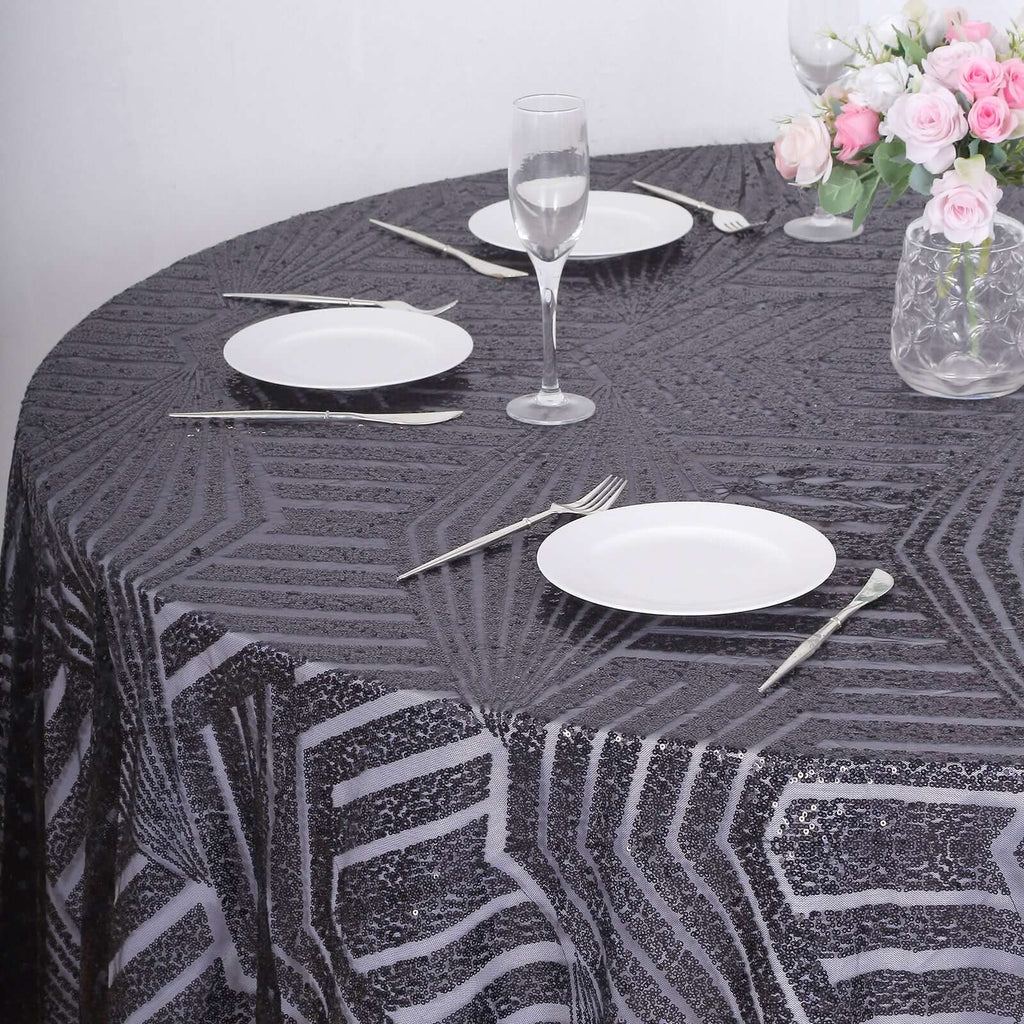 Sequin 120" Round Tablecloth Black - Seamless Diamond Glitz Table Cover - Bell Racket Store