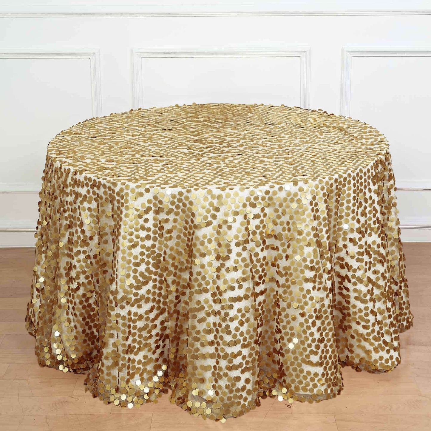 Sequin 120" Round Tablecloth Champagne - Seamless Big Payette Table Cover - NestOCart