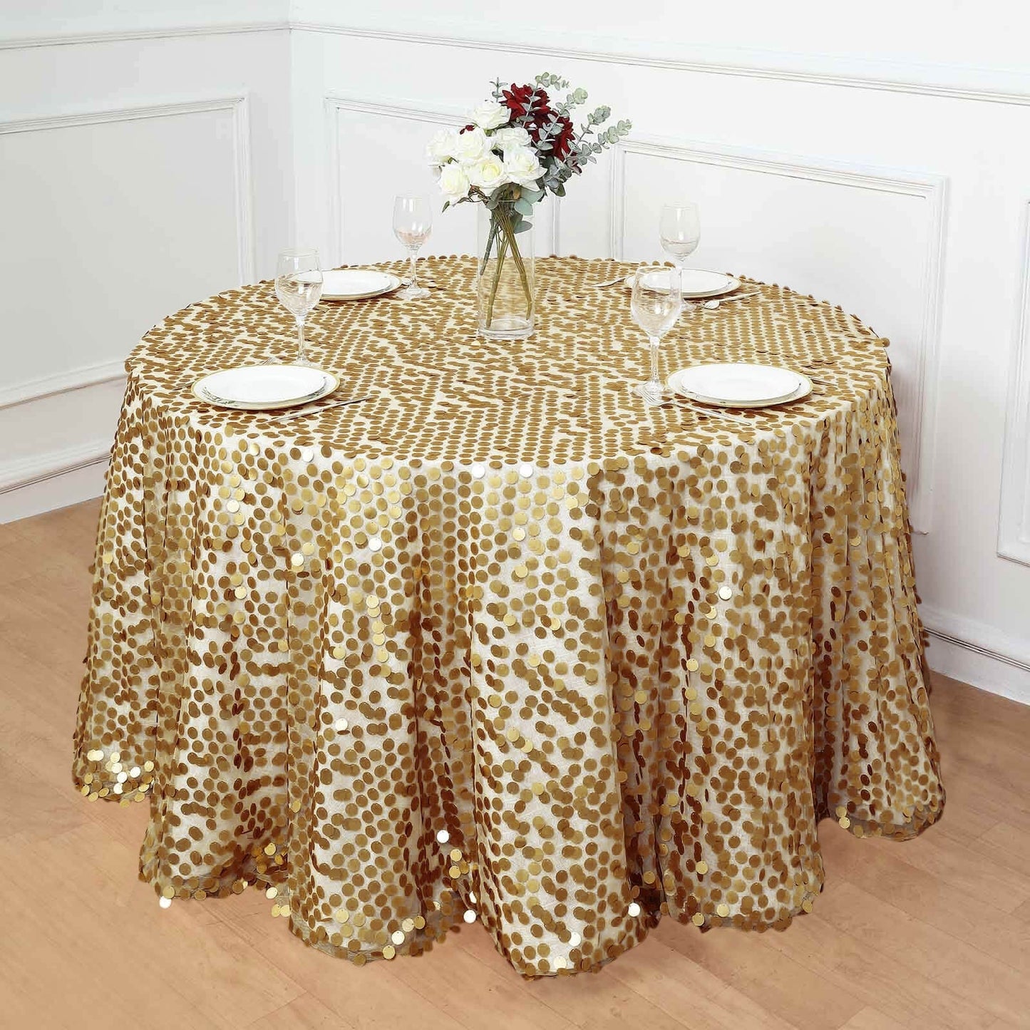 Sequin 120" Round Tablecloth Champagne - Seamless Big Payette Table Cover - NestOCart