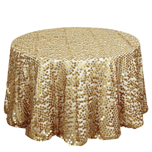 Sequin 120" Round Tablecloth Champagne - Seamless Big Payette Table Cover - NestOCart