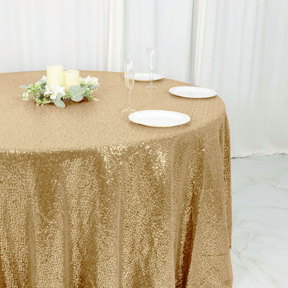 Sequin 120" Round Tablecloth Champagne - Seamless Glittering Table Cover - NestOCart