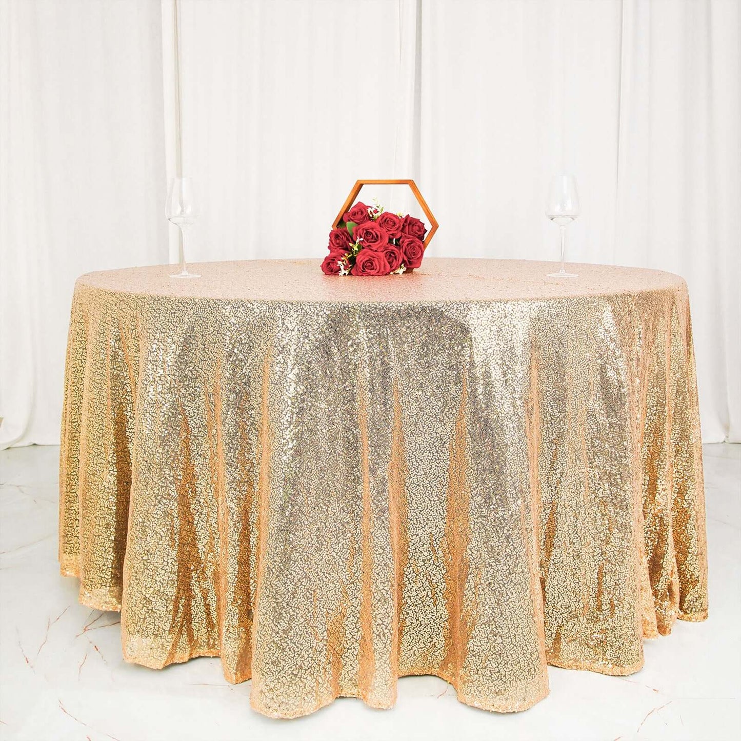 Sequin 120" Round Tablecloth Champagne - Seamless Glittering Table Cover - NestOCart