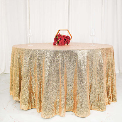 Sequin 120" Round Tablecloth Champagne - Seamless Glittering Table Cover - NestOCart