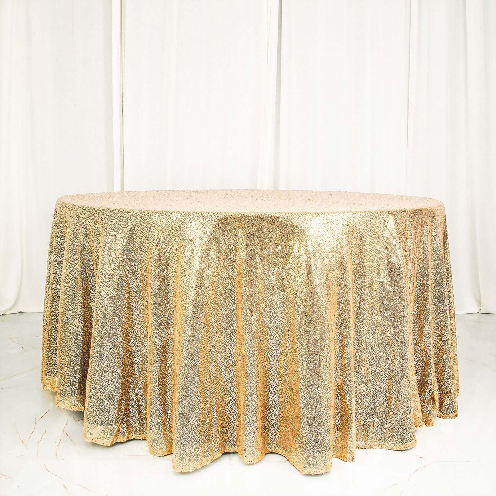 Sequin 120" Round Tablecloth Champagne - Seamless Glittering Table Cover - NestOCart