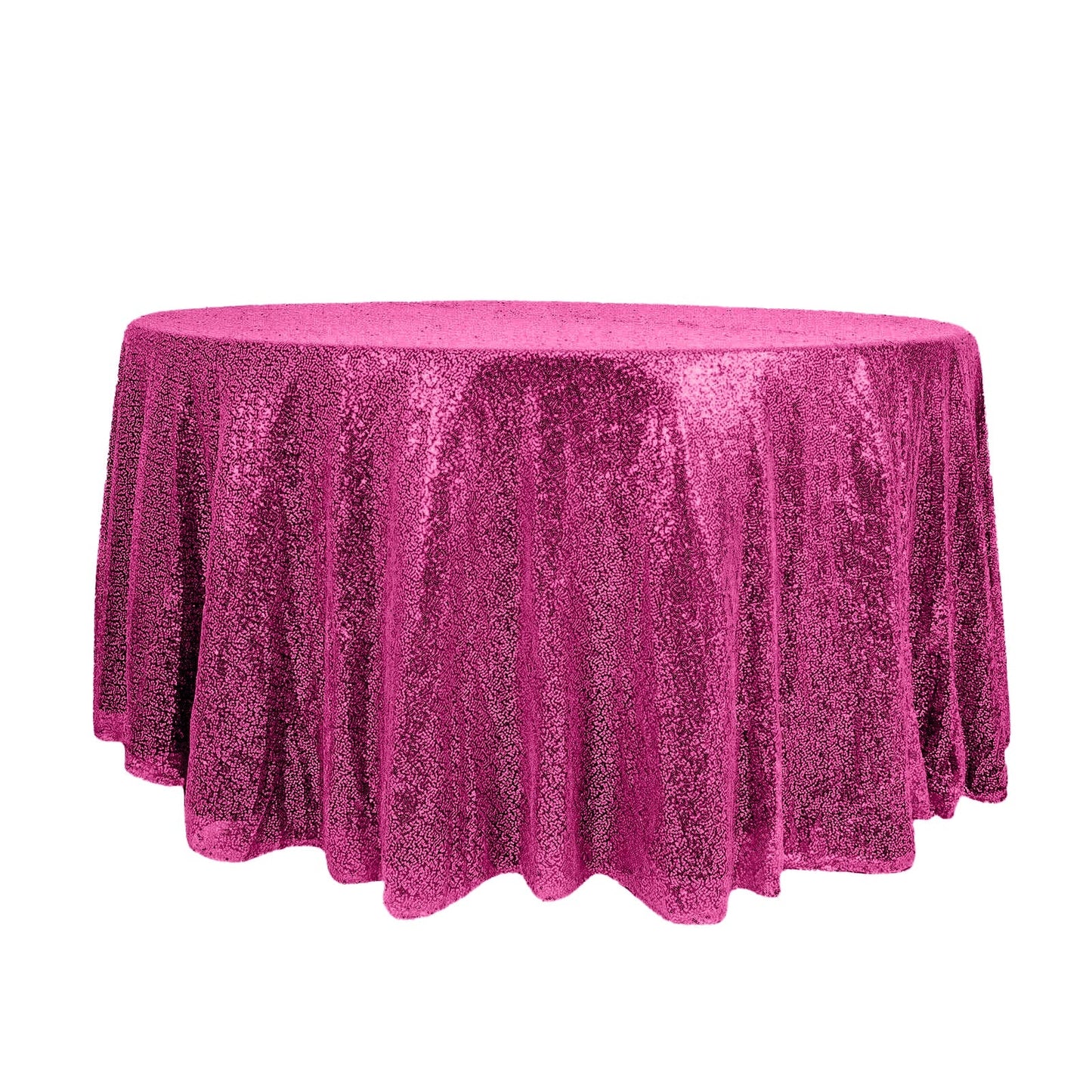 Sequin 120" Round Tablecloth Fuchsia - Seamless Glittering Table Cover - NestOCart