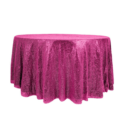 Sequin 120" Round Tablecloth Fuchsia - Seamless Glittering Table Cover - NestOCart