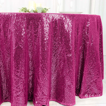 Sequin 120" Round Tablecloth Fuchsia - Seamless Glittering Table Cover - NestOCart