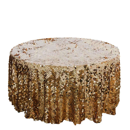 Sequin 120" Round Tablecloth Gold - Seamless Big Payette Design for Luxe Celebrations - NestOCart