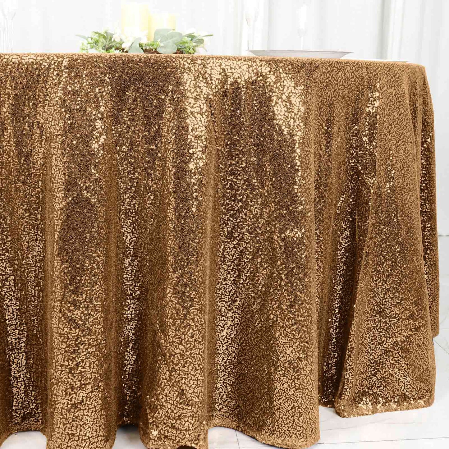 Sequin 120" Round Tablecloth Gold - Seamless Glittering Design for Sophisticated Events - NestOCart