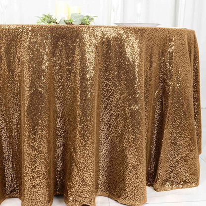 Sequin 120" Round Tablecloth Gold - Seamless Glittering Design for Sophisticated Events - NestOCart