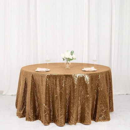 Sequin 120" Round Tablecloth Gold - Seamless Glittering Design for Sophisticated Events - NestOCart
