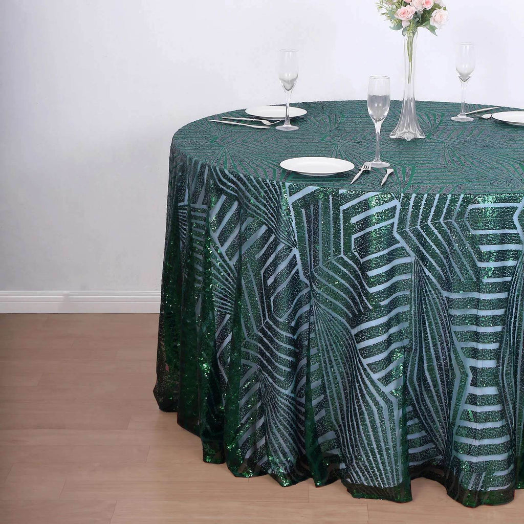 Sequin 120" Round Tablecloth Hunter Emerald Green - Seamless Diamond Glitz Table Cover - Bell Racket Store