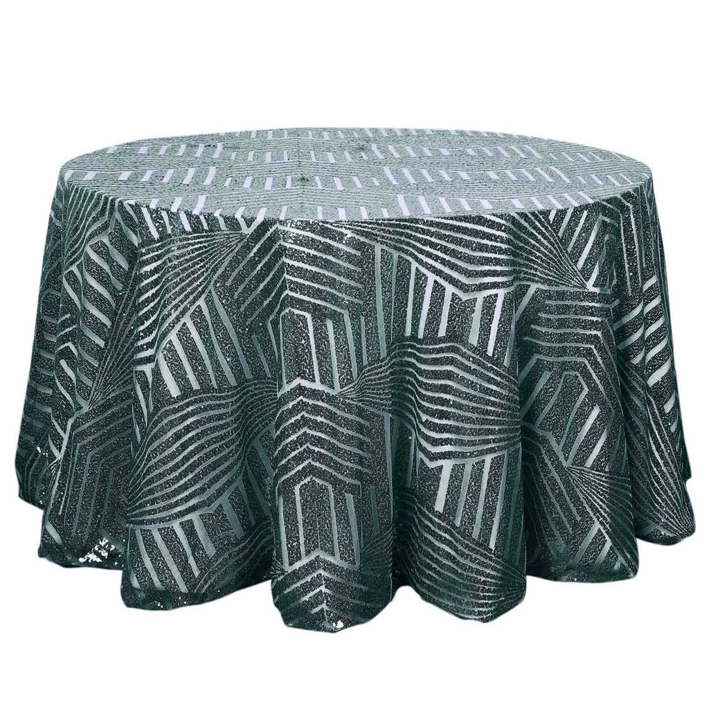 Sequin 120" Round Tablecloth Hunter Emerald Green - Seamless Diamond Glitz Table Cover - Bell Racket Store