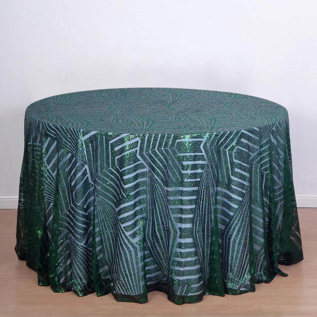 Sequin 120" Round Tablecloth Hunter Emerald Green - Seamless Diamond Glitz Table Cover - Bell Racket Store