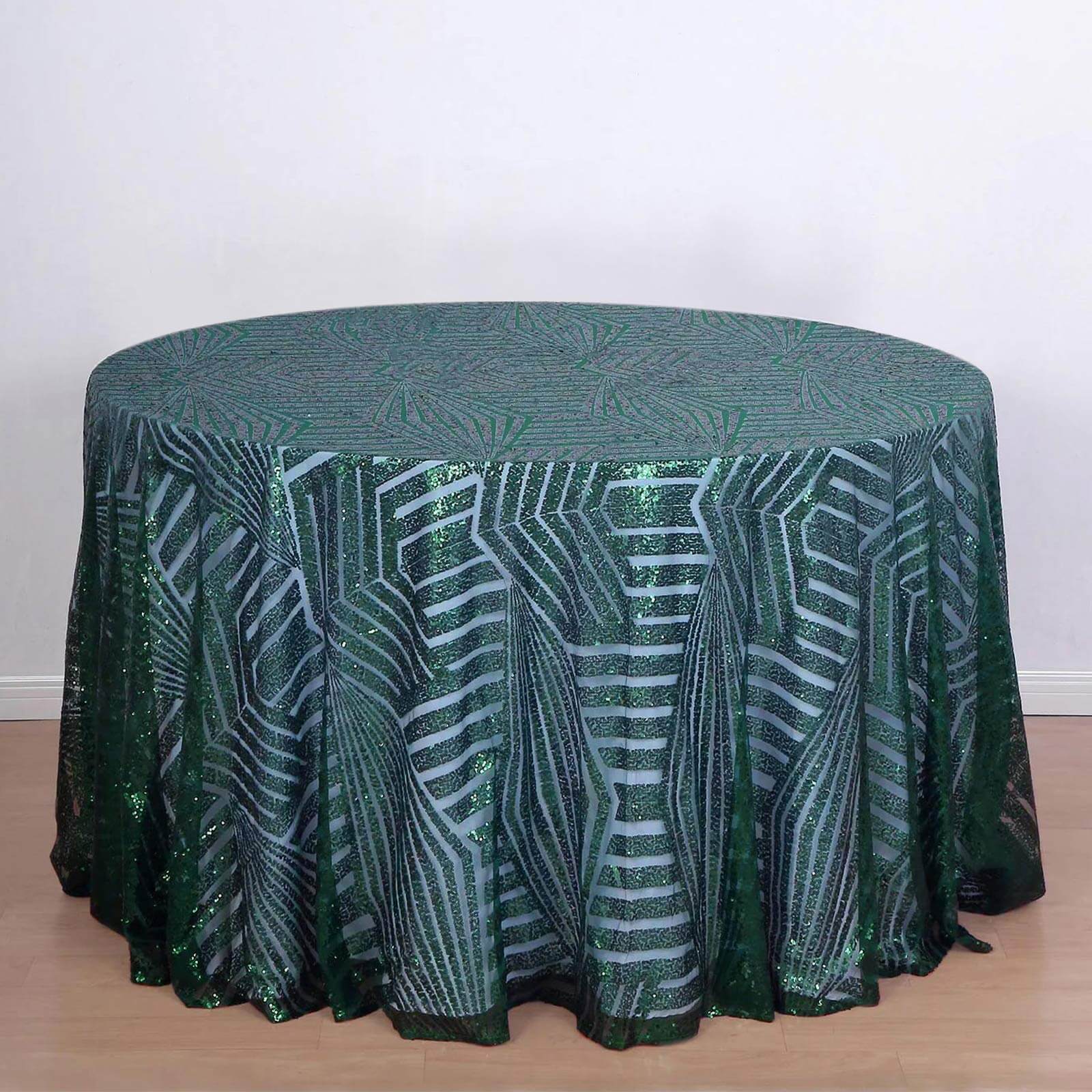 Sequin 120" Round Tablecloth Hunter Emerald Green - Seamless Diamond Glitz Table Cover - Bell Racket Store