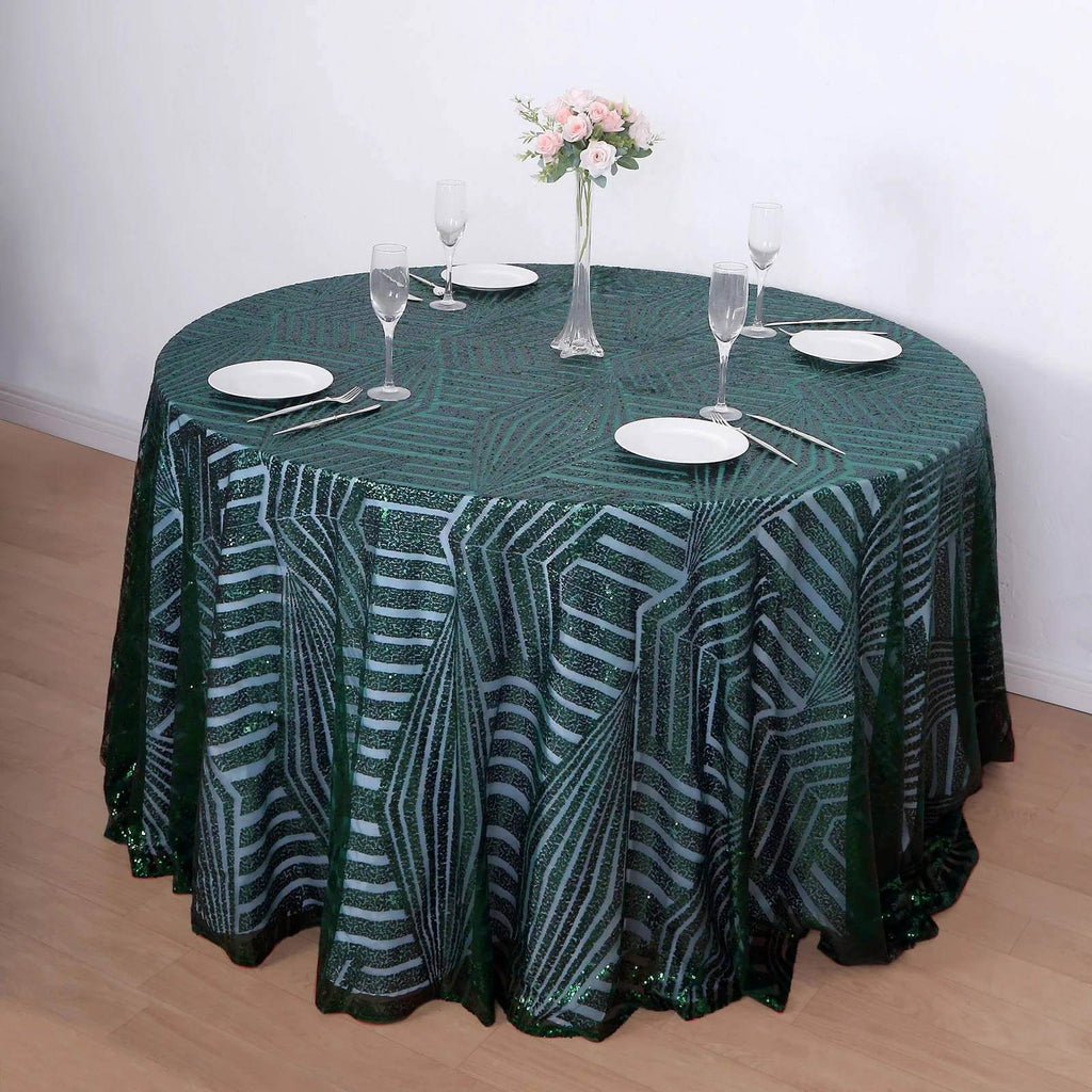 Sequin 120" Round Tablecloth Hunter Emerald Green - Seamless Diamond Glitz Table Cover - Bell Racket Store