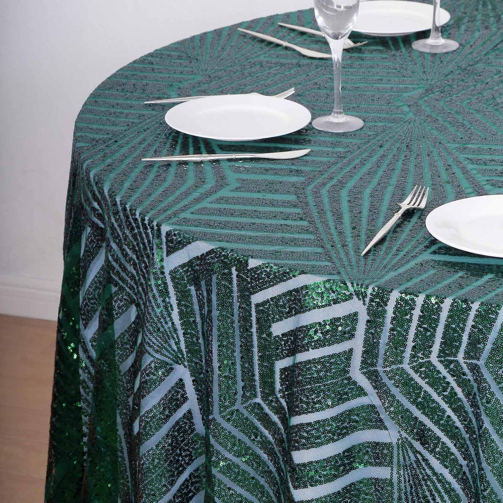 Sequin 120" Round Tablecloth Hunter Emerald Green - Seamless Diamond Glitz Table Cover - Bell Racket Store