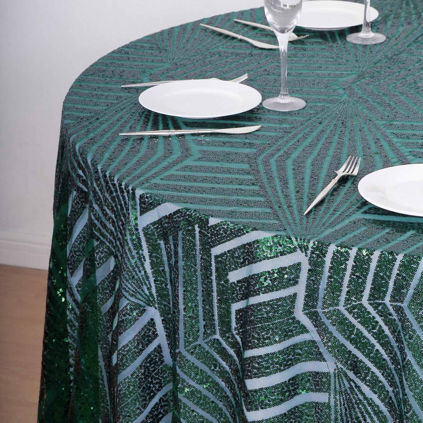 Sequin 120" Round Tablecloth Hunter Emerald Green - Seamless Diamond Glitz Table Cover - Bell Racket Store