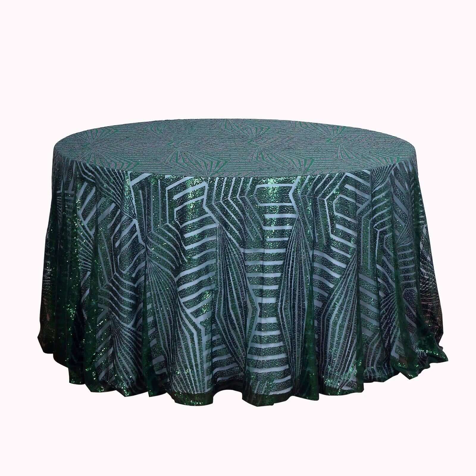 Sequin 120" Round Tablecloth Hunter Emerald Green - Seamless Diamond Glitz Table Cover - Bell Racket Store